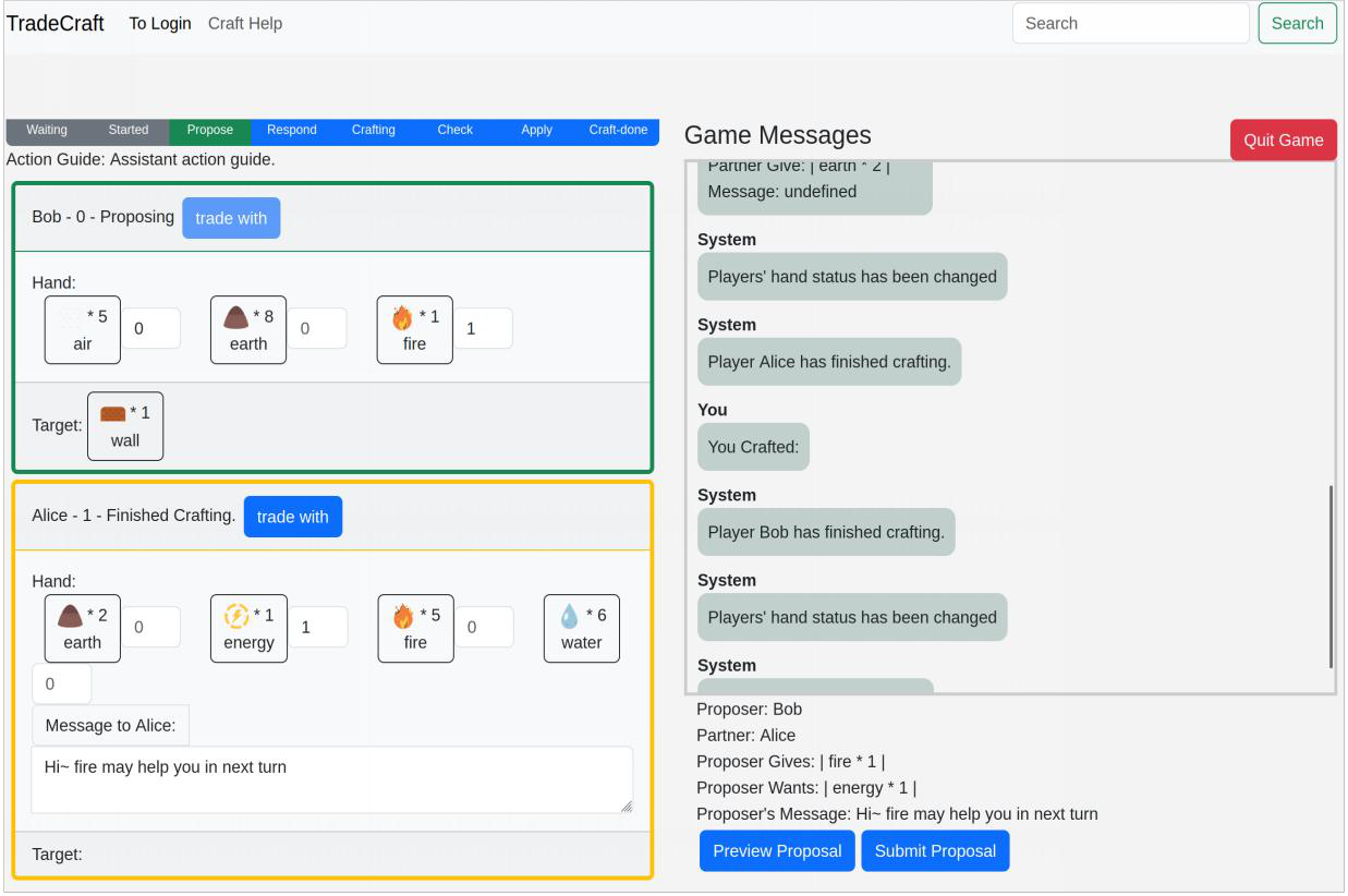 TradeCraft proposal phase interface