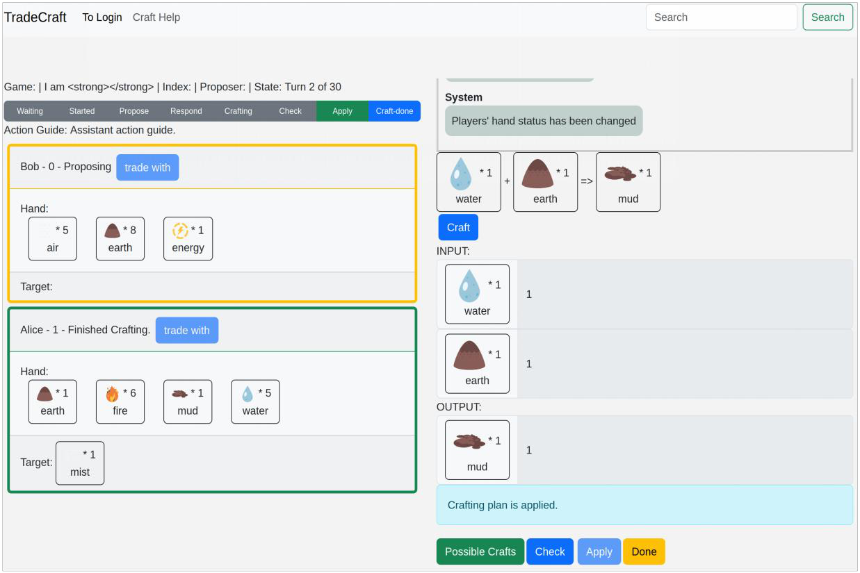 TradeCraft apply crafting phase interface