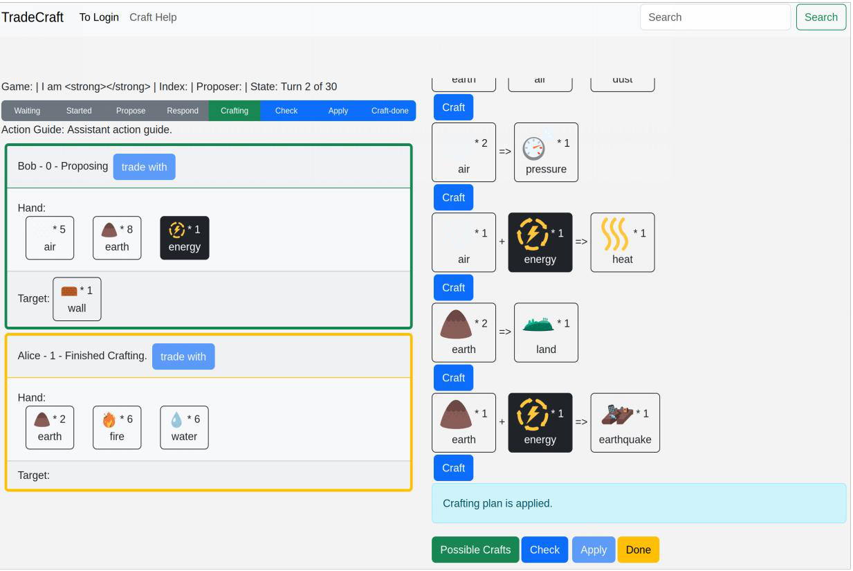 TradeCraft possible crafts phase interface